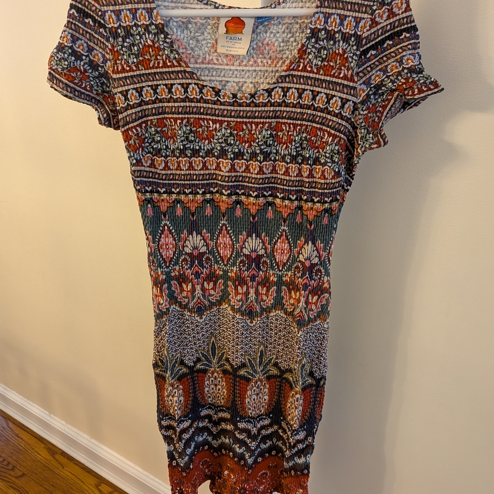 Farm Rio Anthropologie Multicolor Knit Georgina Floral Dress, Size Medium